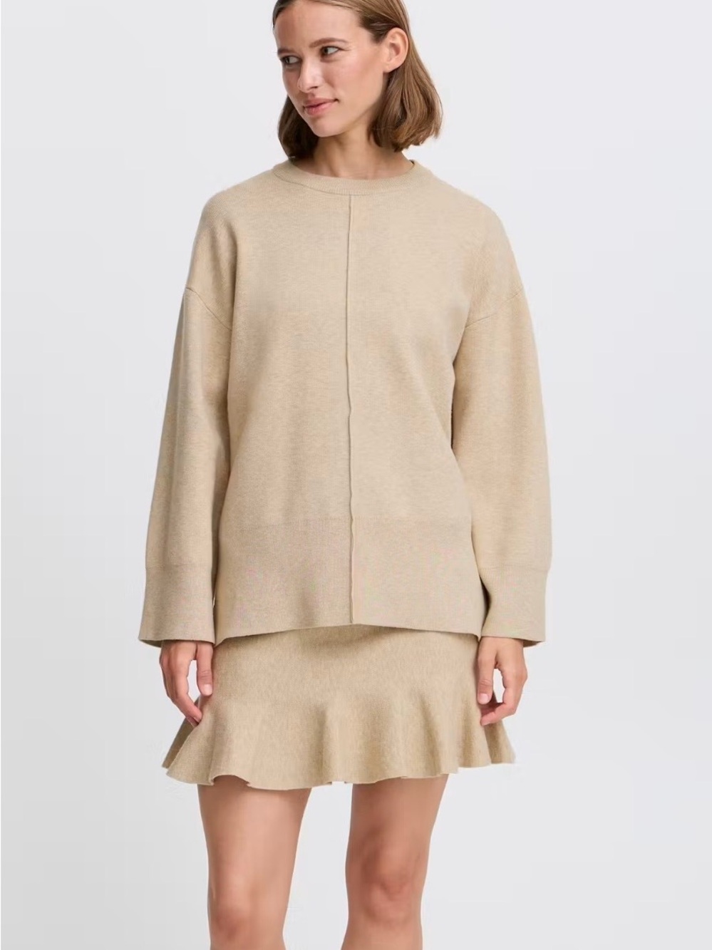 b. young Byotari Pullover Oversized Crewneck Sweater in Nature Beige Small NWOT